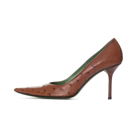 Gucci Vintage Ostrich Embossed Leather Pumps - Picture 1 of 8